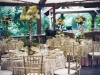 Pavilion with birch topiaries lush with hydrangeas, wild greens and lush flora